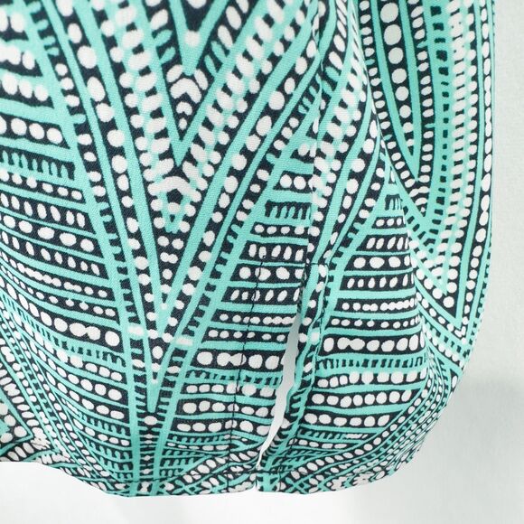Catherines Button Front Top 3/4 Roll Tab Sleeve Womens 3X Aqua Green Geo Print - Picture 14 of 16